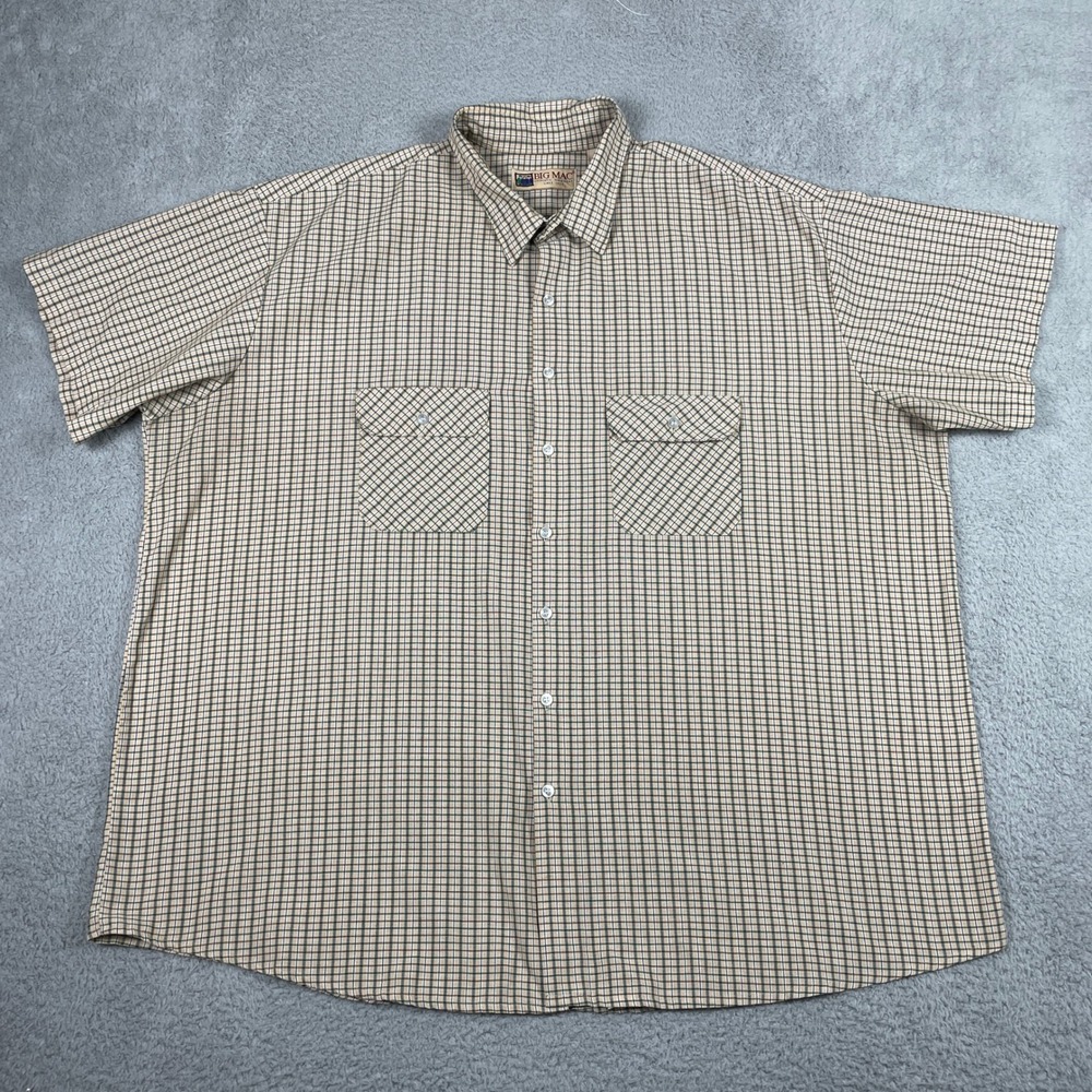 VTG Big Mac Authentic Workwear Shirt Mens 4XLT Big Tall Tan Plaid Short Sleeve